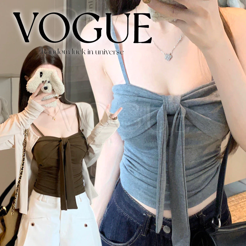 Vogue🌟พร้อมส่ง🌟 เสื้อสายเดี่ยว มีฟองน้ำ แถมเชือก สายปรับได้ ยืดตามตัว ใส่สบาย (FY6172)