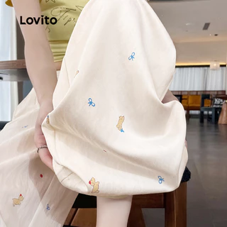 Lovito กางเกงแคชชวลผู้หญิง ทรงหลวม เหมาะกับทุกฤดูกาล กางเกงขายาวสีขาวล้วน ทรงหลวม เหมาะกับทุกฤดูกาล เกาหลี อินเทรนด์ L144AD012