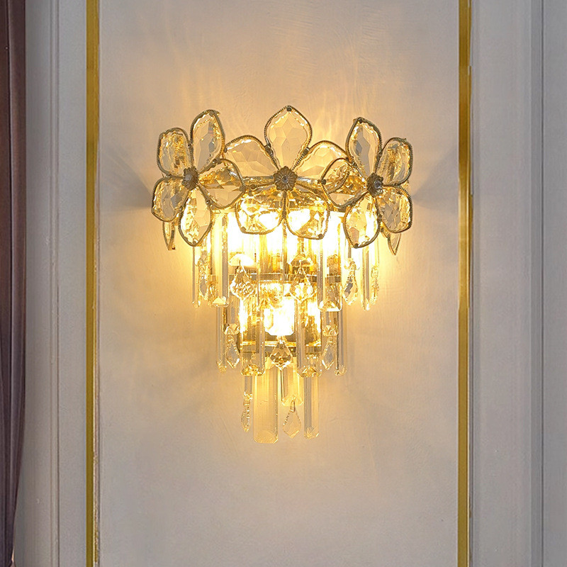 2025New crystal wall lamp, light luxury living room background wall lamp, villa bedroom guest room w