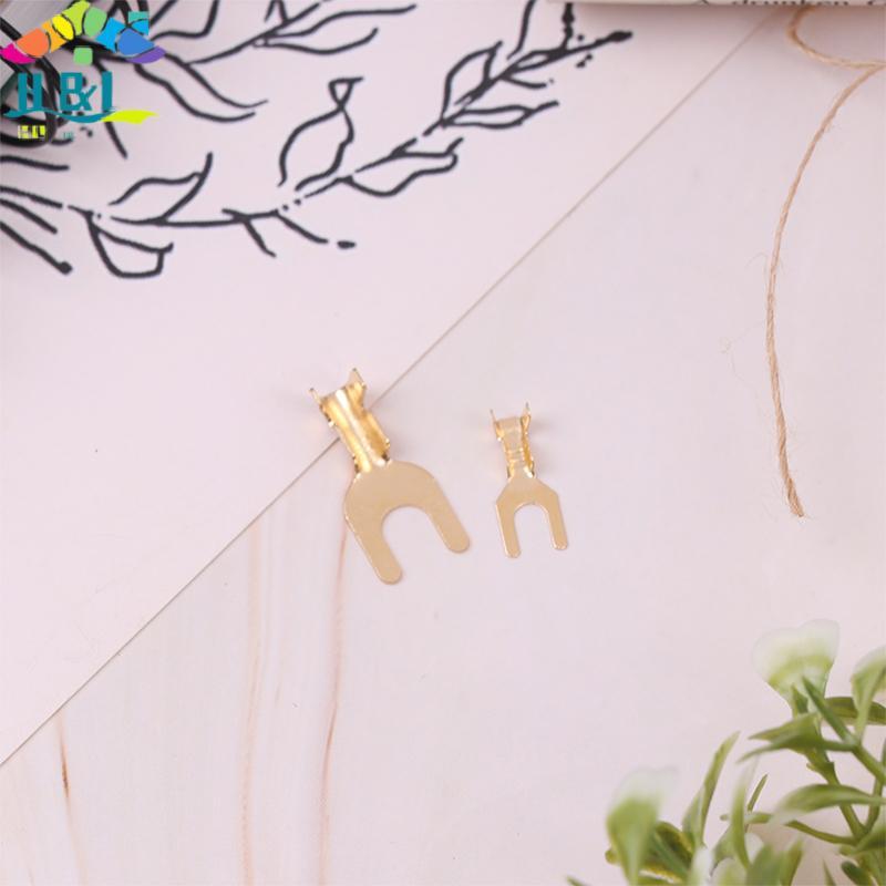 H&L 100 ชิ้น/Pa 3.2/4.2/5.2/6.2 มม.สายทองเหลืองรูปตัว U Grounding Lug Fork Terminal Pressed Bare Ter