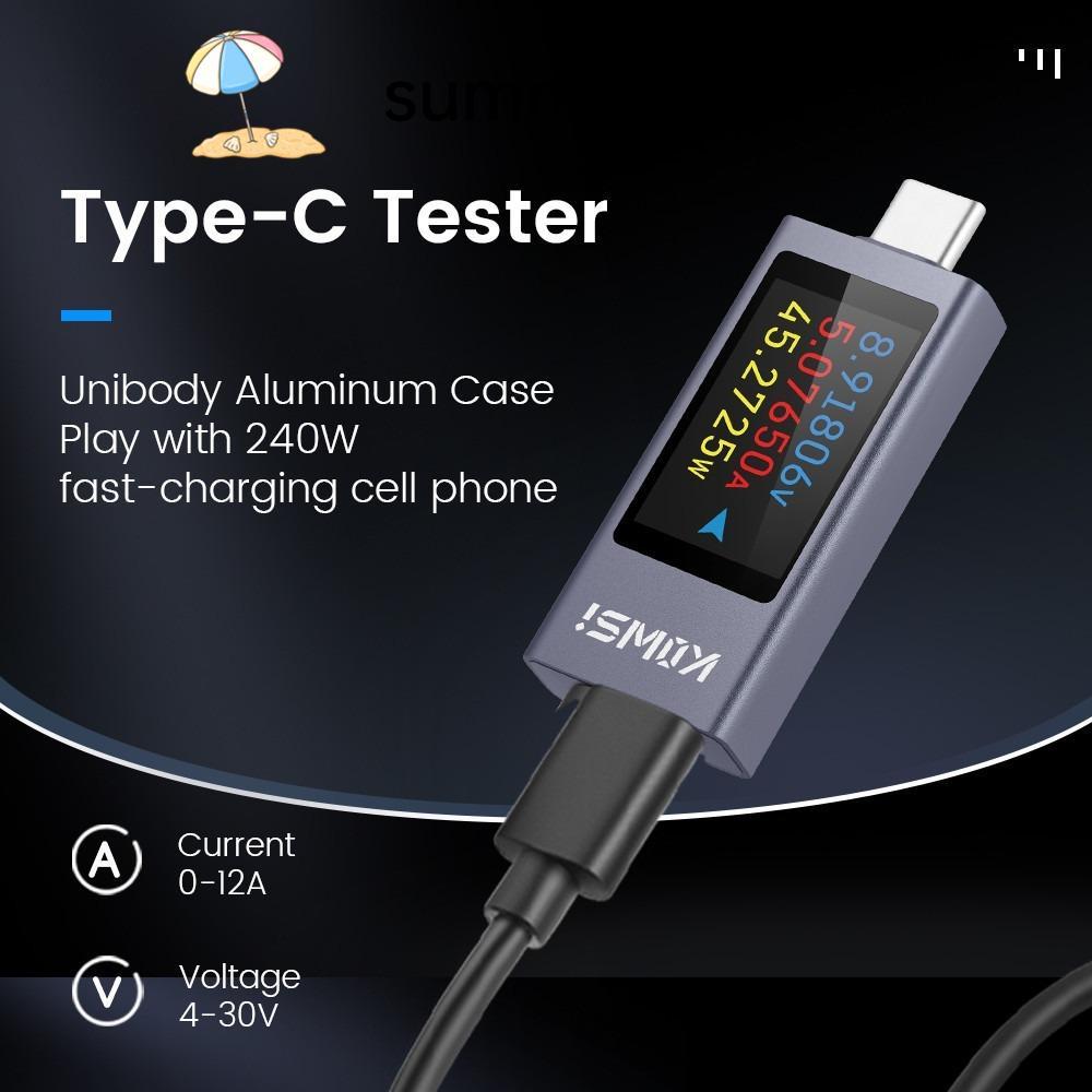 SUMMERR Current และแรงดันไฟฟ้า, PD DC 4-30V 0-12A Power Meter Tester, Type-C จอแสดงผล LCD KWS-2303C 