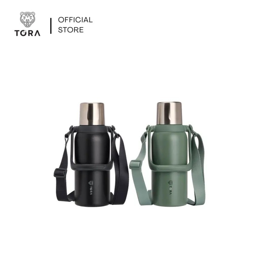 TORA กระติกน้ำสุญญากาศ Stainless 304 เก็บร้อนเย็น มีหูหิ้ว สายคล้อง ฝาใช้เป็นแก้ว เหมาะเดินทาง แคมป์ปิ้ง