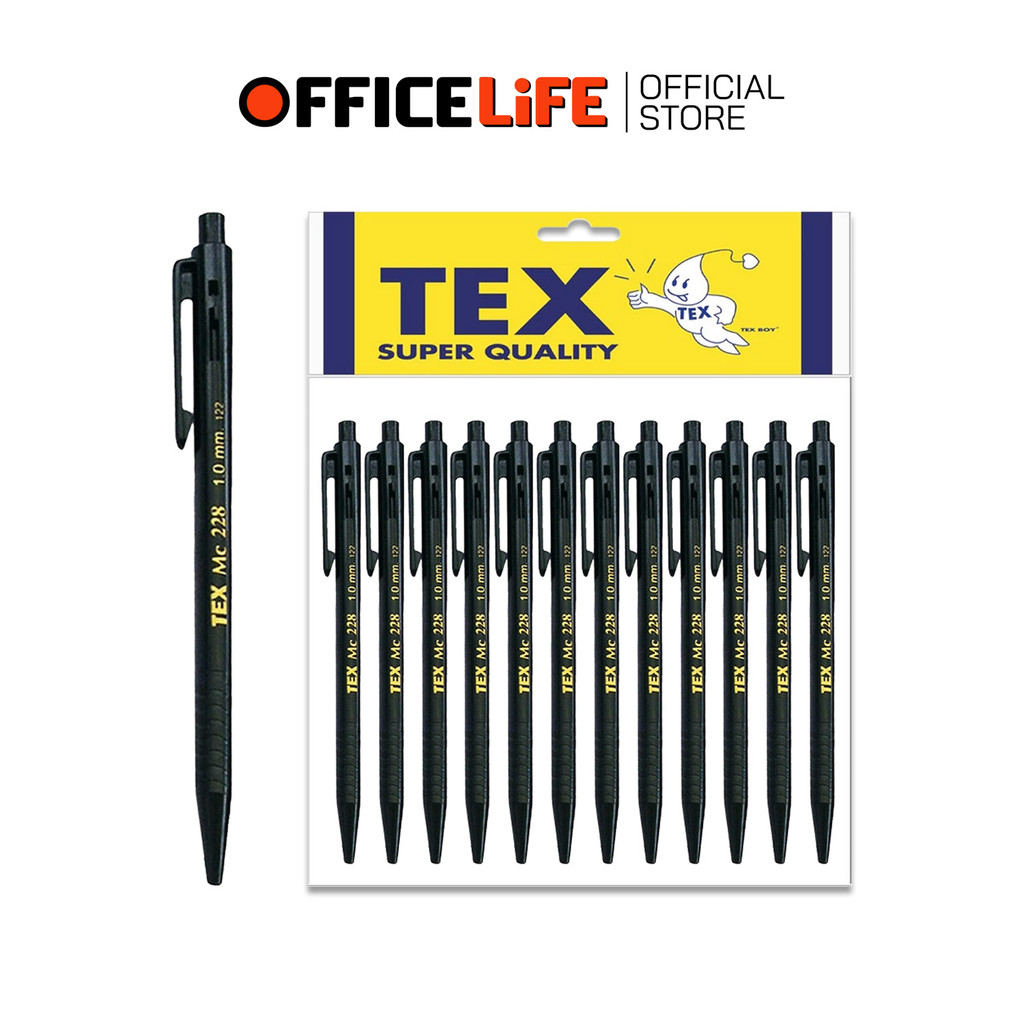 TEX (เท็กซ์) ปากกาลูกลื่น ปากกา รุ่น MC228 ด้ามทึบ หมึกสีดำ ขนาด 1.0 mm. ( 12 ด้าม / แพ็ค )