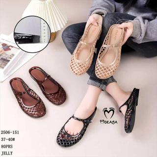 MOKAYA Sandal Slop Jelly Wanita Model Balet Jaring Tali Gesper Kecil - Super Empuk Simple Elegant / Size 37-40 (2506-151)