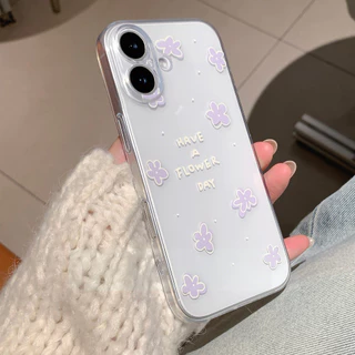 สำหรับIPhone 17 15 Air 11 16 13 12 14 Pro Max X XR XS 16 15 7 Plus SE เคสใสลายดอกไม้สีม่วง ม้า2026 น่ารัก