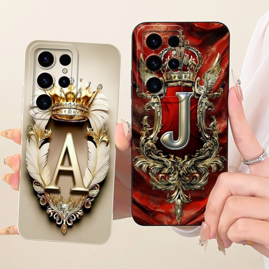 สําหรับ Samsung Galaxy S23 Ultra ปลอก SM-S918W หรูหราตัวอักษรเริ่มต้นมงกุฎซิลิโคนอ่อนนุ่มปกหลังสําหร