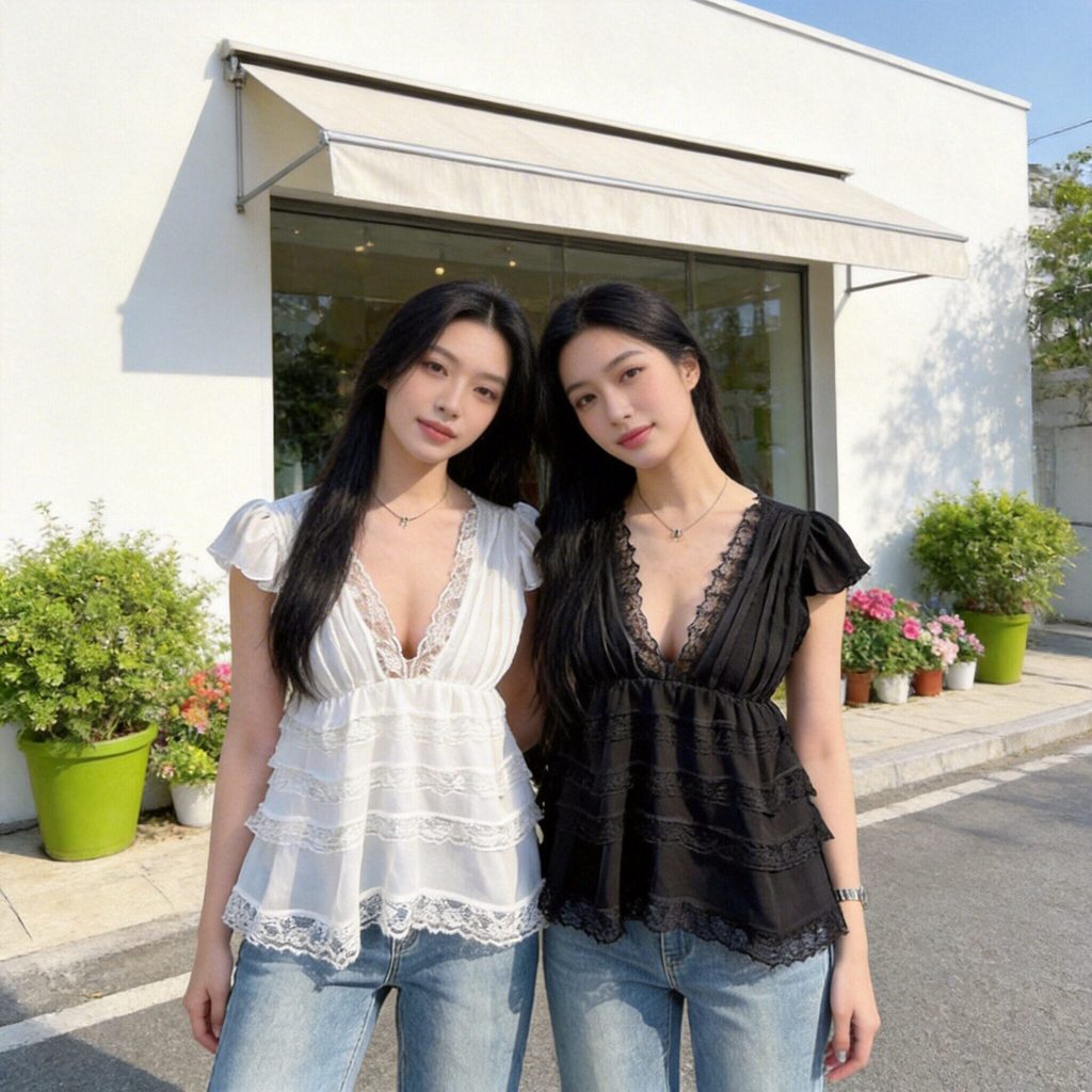 เสื้อแขนกุด การผสมผสานของลูกไม้และผ้าชีฟอง ที่แสนลงตัว รูปที่ 7