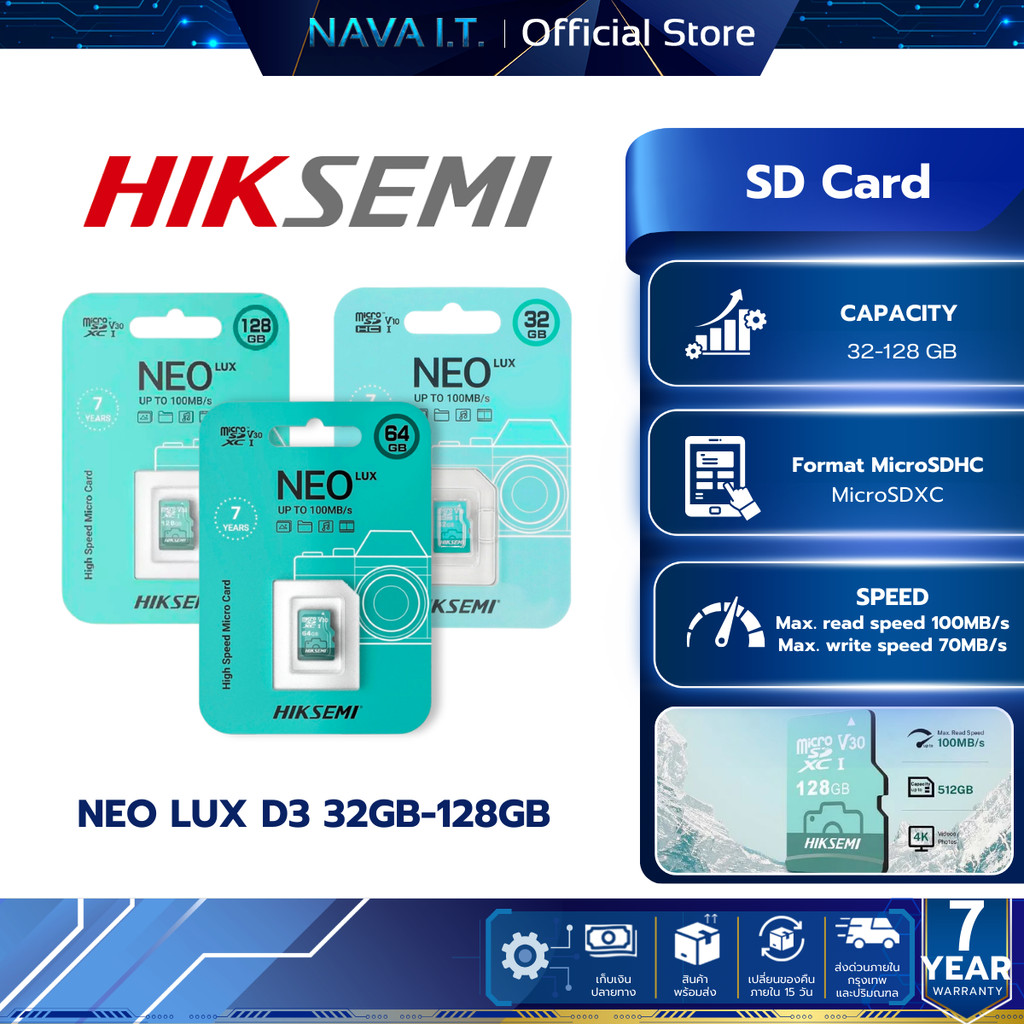 HIKSEMI NEO LUX 32GB/64GB/128GB CLASS10 HIGH SPEED MICRO CARD เมมโมรี่การ์ด รับประกัน 7 ปี