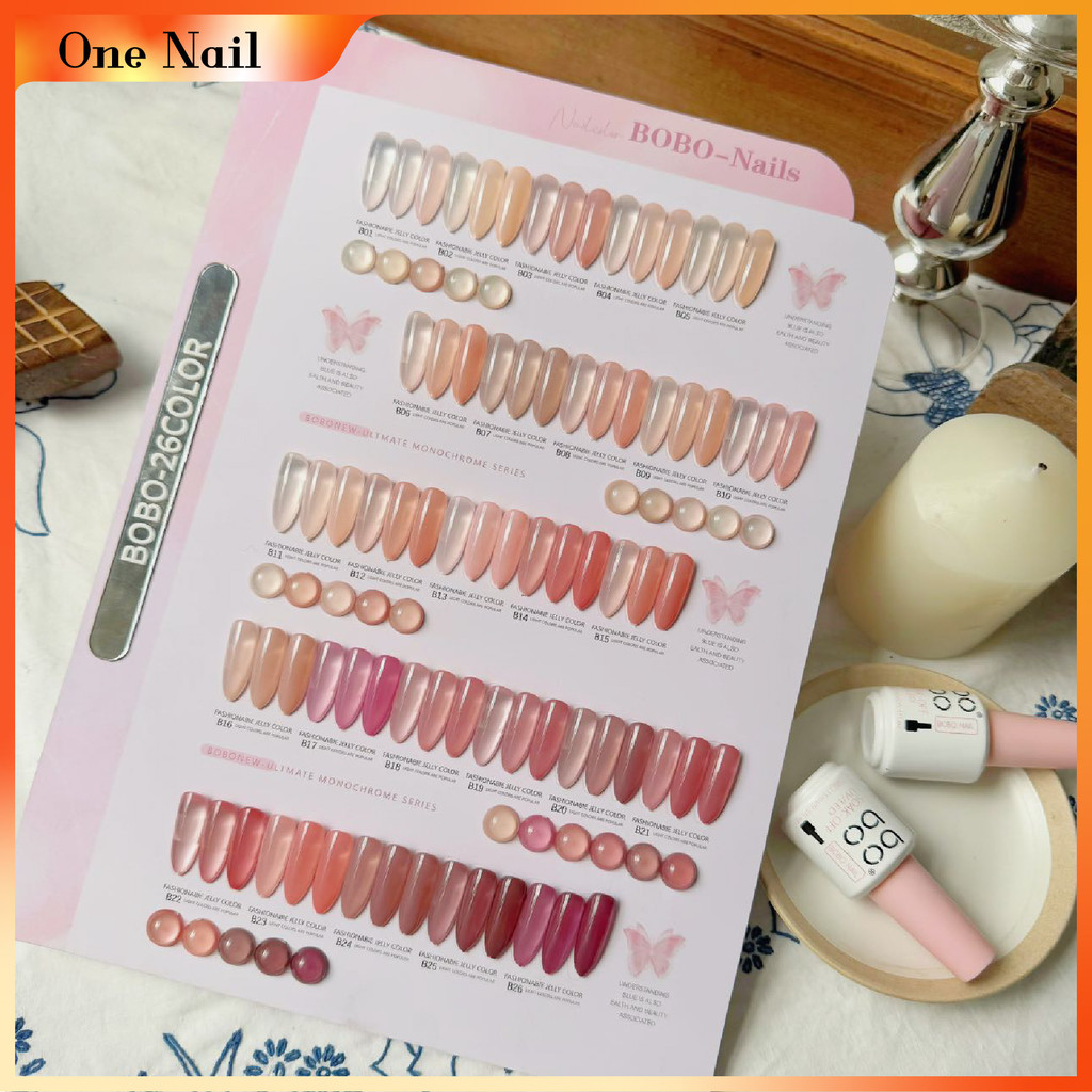 BOBO ชุดแต่งเล็บ Jelly Jade Lipid 26 สี โปร่งใสน้ําแข็ง สีชมพู ฤดูร้อน (กระดานสีฟรี)✨