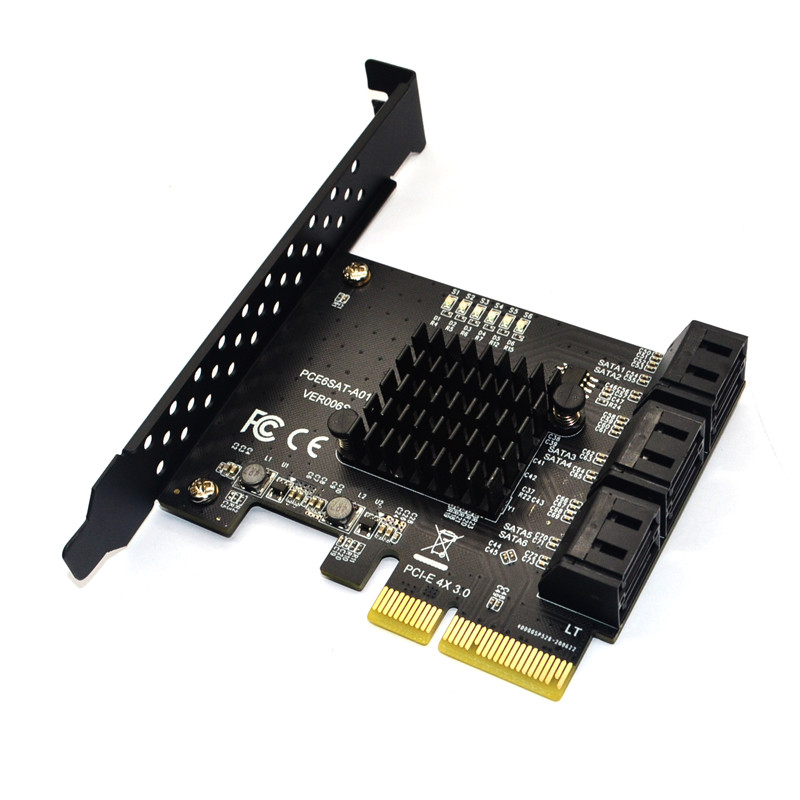 ใหม่ อะแดปเตอร์การ์ดขยาย SATA 3.0 6Gbps PCI-Express 6 พอร์ต 500Mb ชิป ASMedia ASM1166 สําหรับ IPFS Mining
