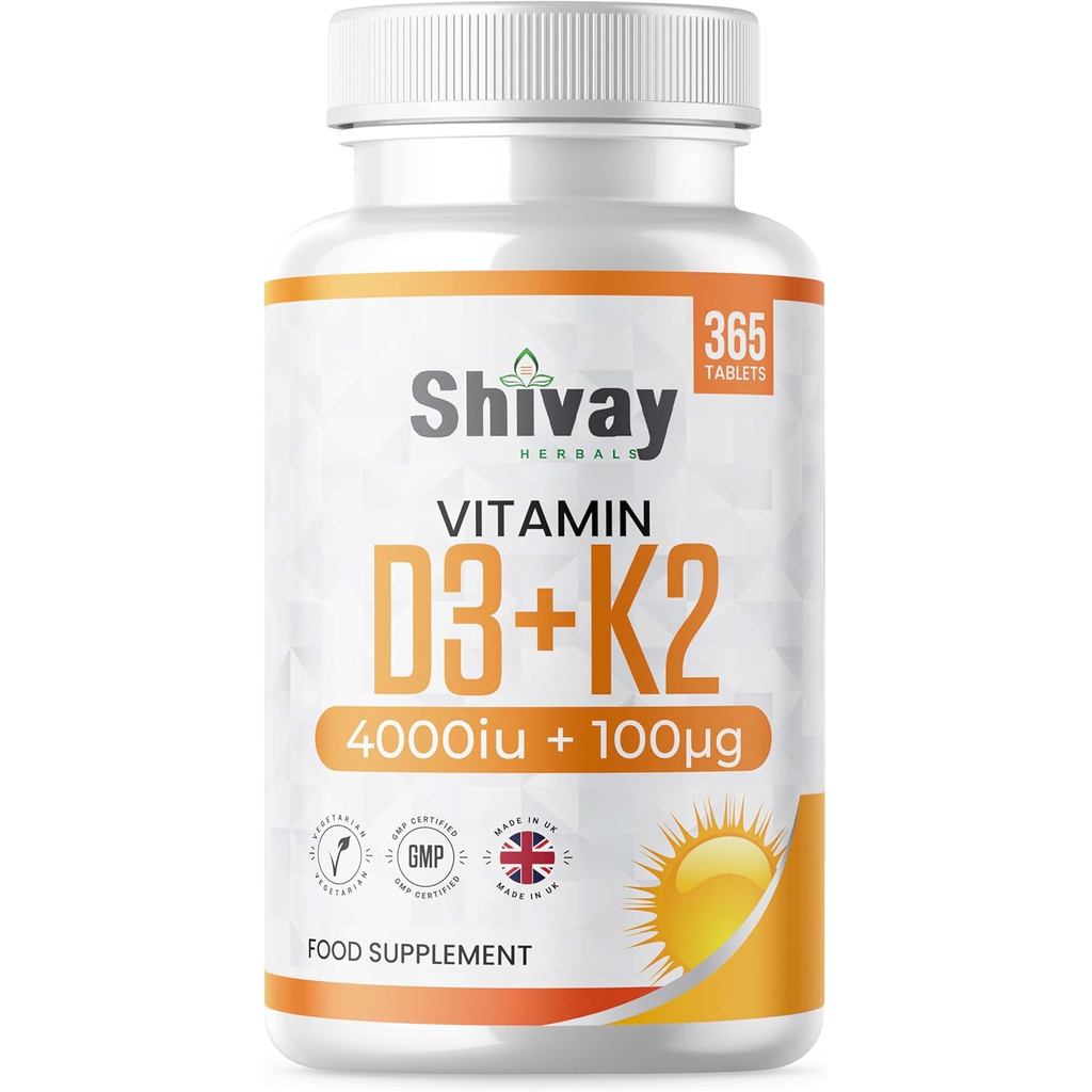 วิตามิน D3 4000 IU & K2 MK-7 100 μg – 365 เม็ดมังสวิรัติ 1 ปี ply – กระดูกความแข็งแรงสูง พอร์ต Heart