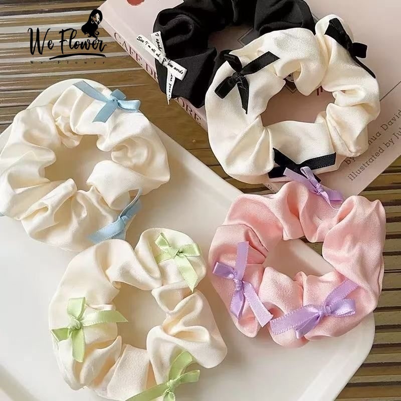 We Flower บัลเล่ต์สไตล์น่ารักโบว์ดอกไม้ผูกผมสําหรับผู้หญิงสาวแฟชั่นกุทัณฑ์ผู้ถือผมหางม้า ยางรัดผม