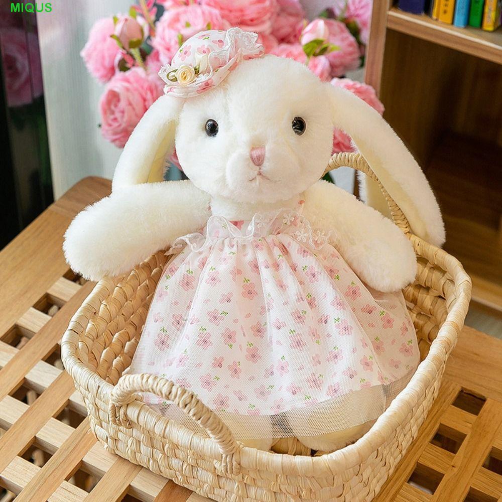 MIQUS Kapok Rabbit Plush Toys, Lop Rabbit Floral Skirt Rabbit Doll, Assembled Doll Soft ตุ๊กตาสัตว์ 