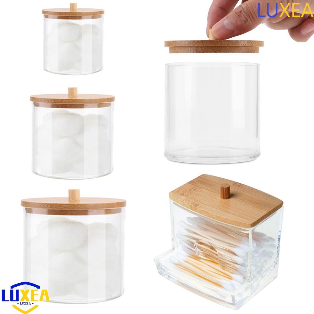 LUXEA Qtips Holder ลูกอมเก็บเครื่องสําอางพร้อมฝาปิดไม้ไผ่คอนเทนเนอร์ขวดห้องน้ํามัลติฟังก์ชั่น