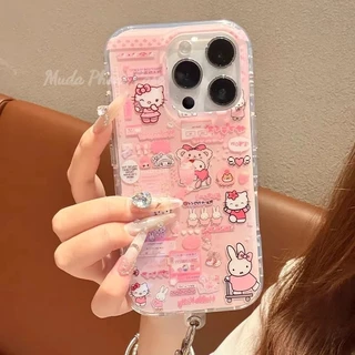 เคสไอโฟน 17 11 การ์ตูนโบว์โบว์สีชมพูคิตตี้กระต่ายแมว สำหรับ IPhone 13 14 15 11 16 12 Pro Max 15 16 12 11 Pro 16 15 Plus