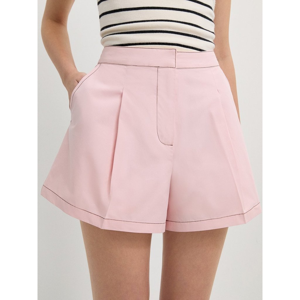 [Pomelo] กางเกงขาสั้นคอตตอนเอวสูงจับจีบหน้า / High Waisted Pleated Cotton Pocket Shorts ราคาถูก Shopee Lazada