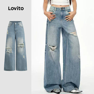 Lovito กางเกงยีนส์ลำลองสำหรับผู้หญิง สไตล์คลาสสิก สวมใส่สบาย…