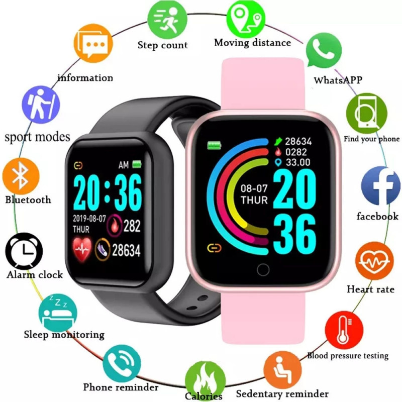 Twitch Y68 สมาร์ทนาฬิกาผู้ชายผู้หญิงนาฬิกาข้อมือ D20 Smartwatch นาฬิกาอิเล็กทรอนิกส์ Fitness Monitor