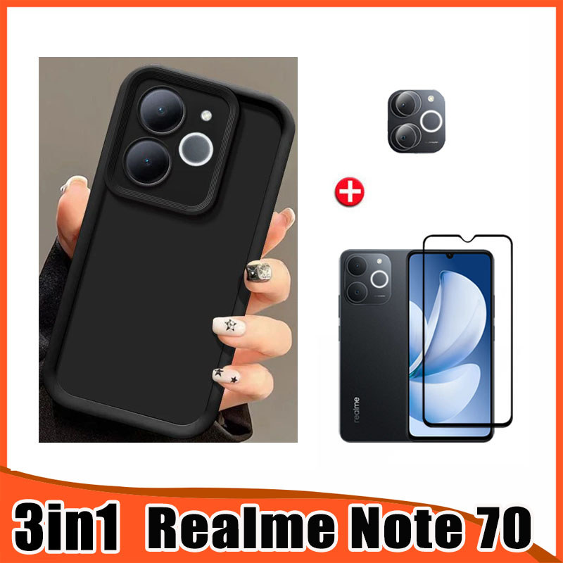 Realme Note 70 เคสโทรศัพท์ซิลิโคน TPU สําหรับ Realme Note 60 60X 50 3in1 ฟิล์มกระจกนิรภัย + ฟิล์มเลน
