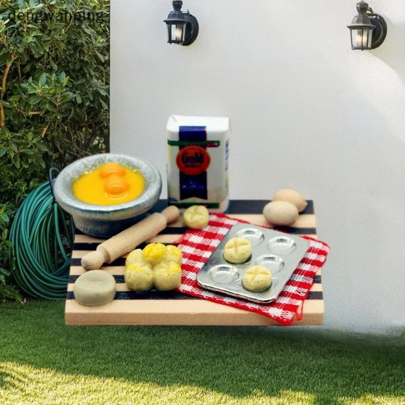 [DWP] Dollhouse Pastry Making Station Egg Milk Bread Cut Board Miniatures Model Toys 中