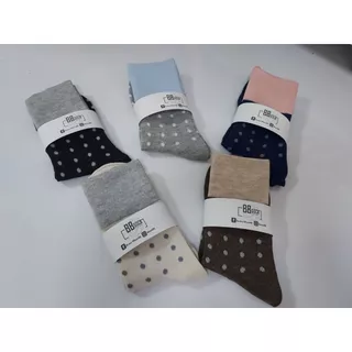 ถุงเท้าข้อกลาง ลายจุด สีทูโทน พร้อมส่งจากไทย