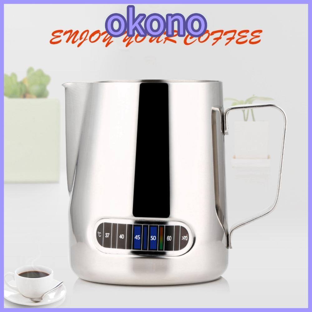 OKONO Coffee Milk Frothing Pitcher, 20 oz 600ml ความจุ Frothing Pitcher, Latte Art เครื่องวัดอุณหภูม