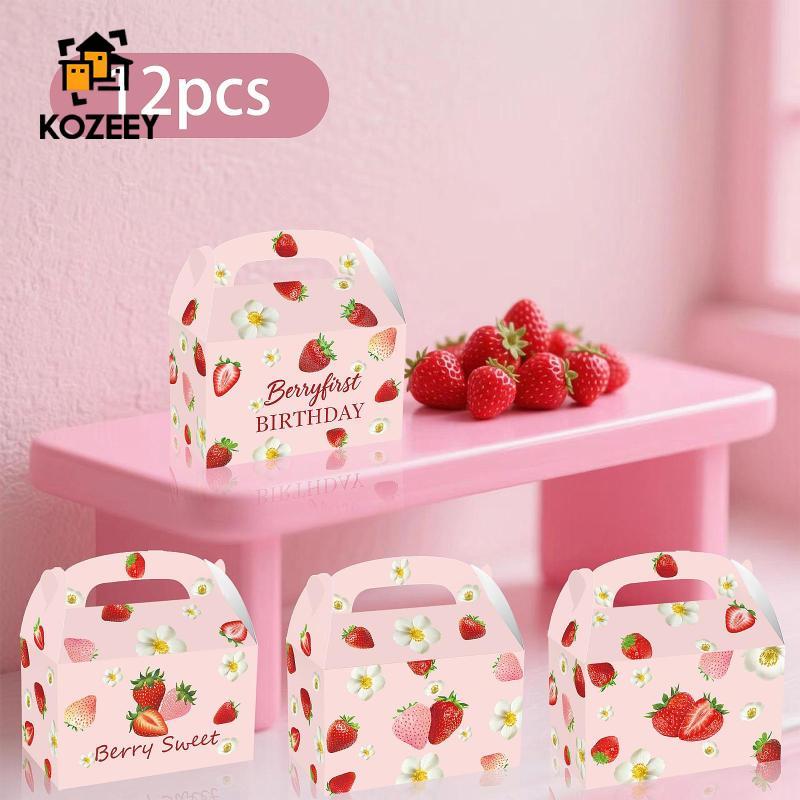[KOZEEY] 12x กล่องโปรดปรานปาร์ตี้สตรอเบอร์รี่ 6.3x3.74x3.74 นิ้วกล่องขนมผลไม้สําหรับครบรอบจบการศึกษา