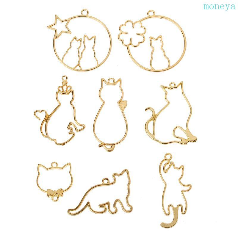 ชุดตกแต่ง 8 ชิ้น กรอบโลหะสำหรับเรซิ่น UV และสร้อยคอสัตว์เลี้ยงแบบครีเอทีฟ