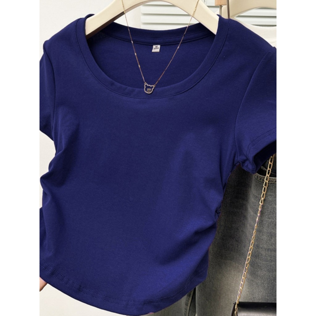 ของแท้ไหล่Slim-FitแคบเอวHryเสื้อแขนสั้นเสื้อยืดผู้หญิงฤดูร้อน 2026 สไตล์ใหม่Slimmerดูรอบคอขนาดเล็ก