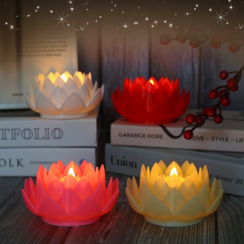 LED เทียนจําลองอิเล็กทรอนิกส์ Deepavali โคมไฟดอกบัวปลอดบุหรี่ Diwali Lotus Light AA แบตเตอรี่