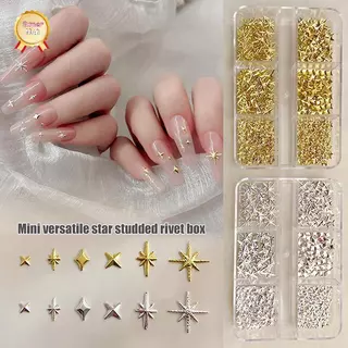 SuperNail 6 กริด Metallic Gold Silver Nail Art Rhinestones Decor เล็บ Charms Flatba Starburst Pentagrams อัญมณีเล็บอุปกรณ์เสริม Vary
