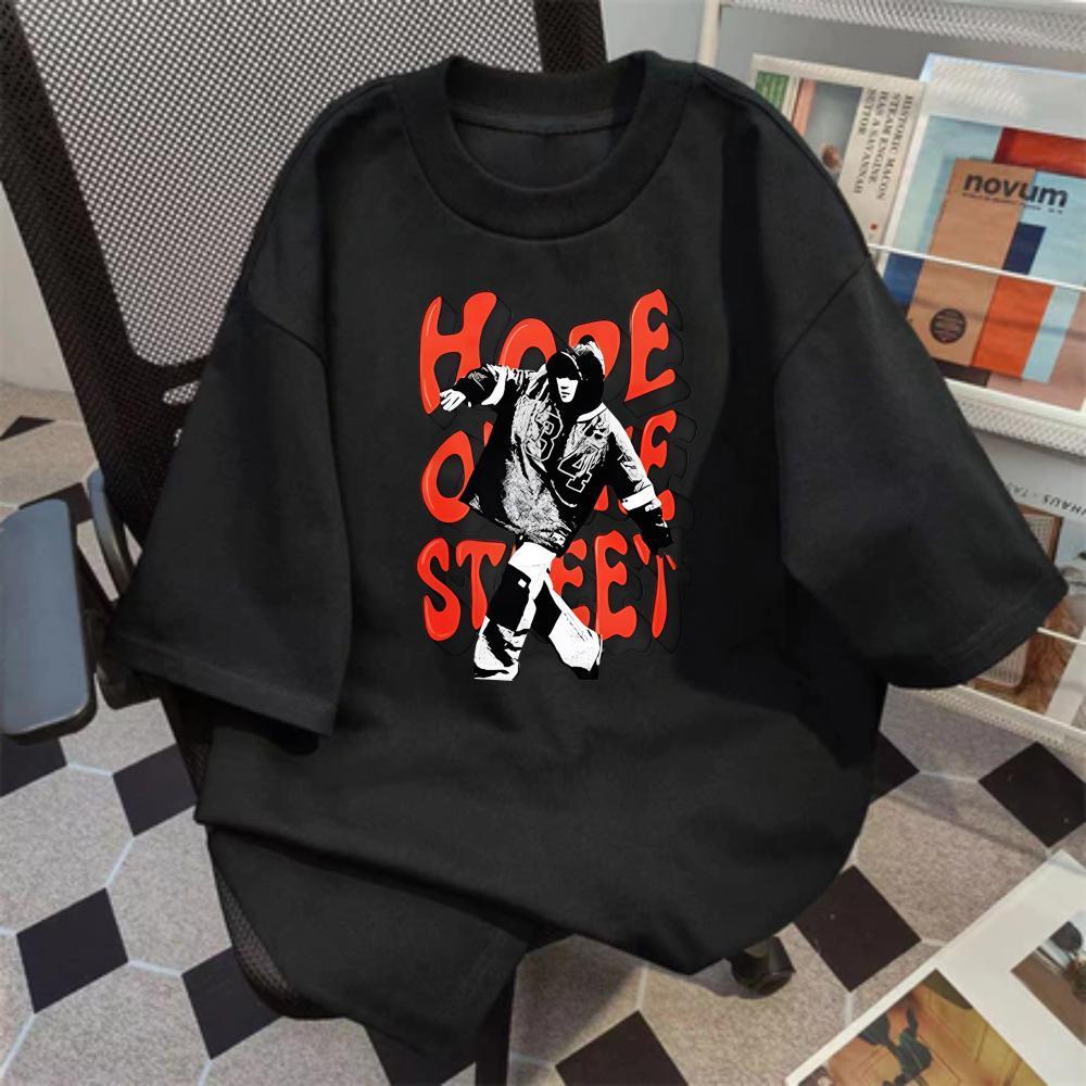 แฟชั่นBlack Men's T-Shirt Hope On Street Print Tshirt Loose Blouse streetwear Women's T-Shirt T Shir