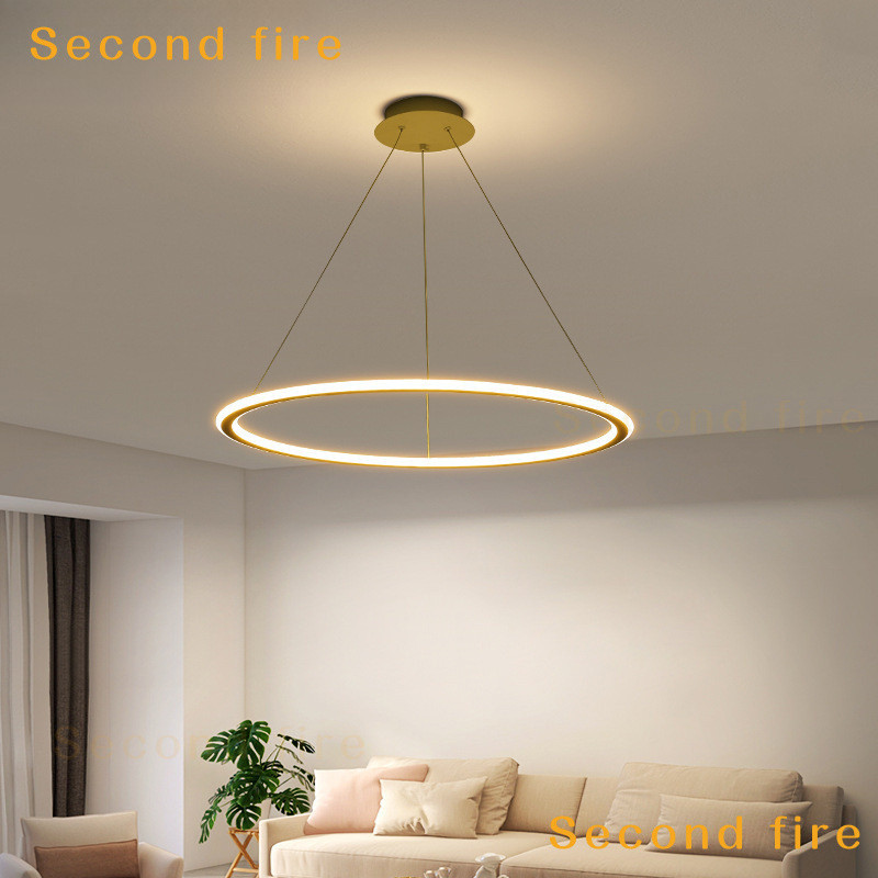Nordic Minimalist ร้านอาหารจี้ LED วงกลมบาร์แขวนโคมไฟโต๊ะรับประทานอาหารโคมไฟเพดาน Minimalist Room โคมระย้า