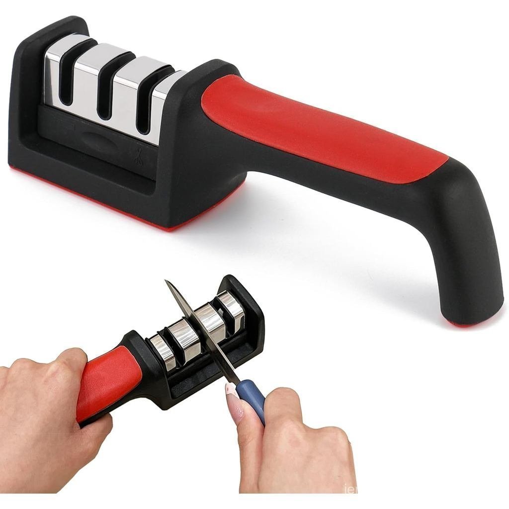 Knife Sharpener Manual Kitchen Tool, Portable Blade Sharpener with Guide, Scissor and Blade Sharpeni