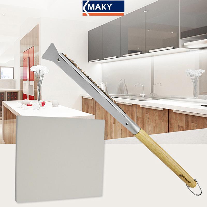 MAKY แปรงเตาอบพิซซ่าด้ามไม้ Grill Scraper แปรงทําความสะอาดในครัวเรือนเครื่องมือพิซซ่าสําหรับเตาอบทํา