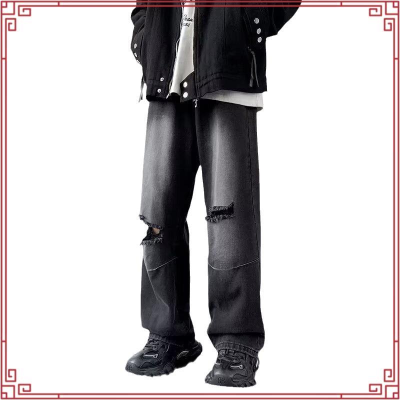Breeze Jeans กางเกงยีนส์ผู้ชาย กางเกงเมกา แต่งขาด ยีนส์ขาด ยีนส์สีดำ ฮิปฮอป ทรงตรง ทรงหลวม เท่ๆ bagg