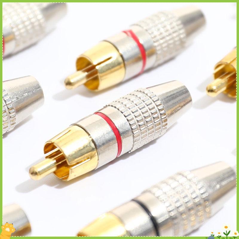 [JL] 10 ชิ้นปลั๊ก RCA Audio Video Loing Cable ขั้วต่อชายชุบทอง null