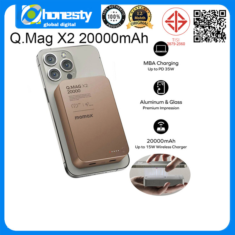 Momax Q.Mag X2 Magnetic Power Bank 20000mAh Wireless Portable Charger PD 35W Fast Charging Battery P