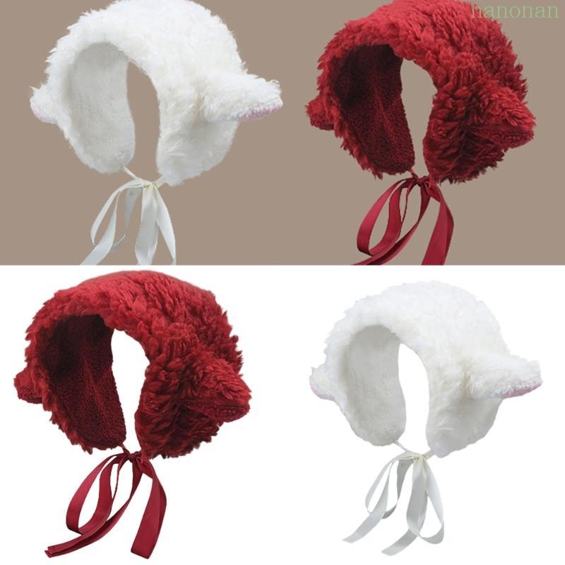 Nan น่ารัก Head Wrap ยางรัดผมสําหรับหูอุ่น Furry Lamb หูแกะหมวกตุ๊กตา