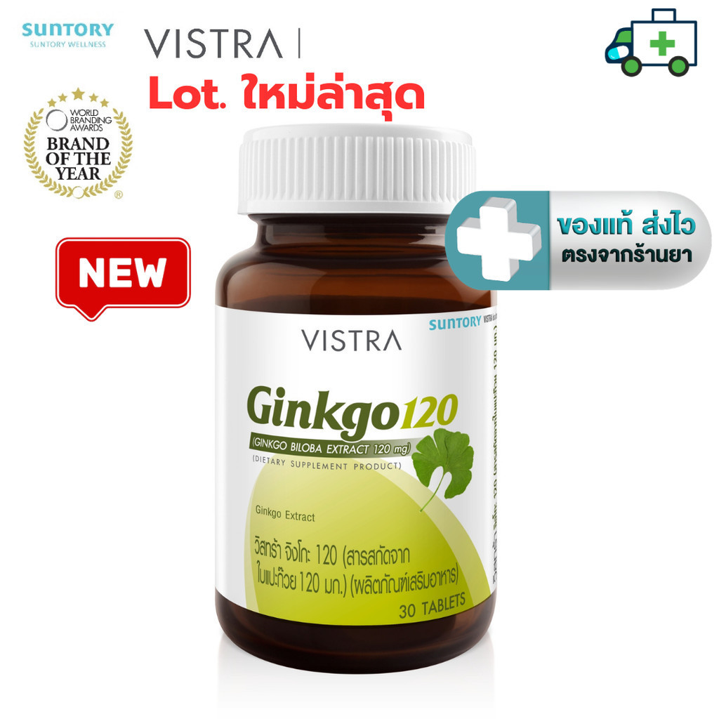VISTRA Ginkgo 120 mg วิสทร้าอาหารเสริมสารสกัดจากใบแปะก๊วย กิงโกะ 30 เม็ด [Plife]