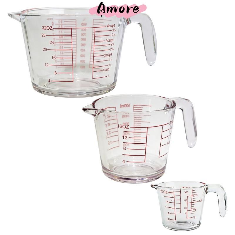 Amore Pack of 3 Kitchen Essential Tempered Glass Measuring Cups Clear Marks ความแม่นยํา