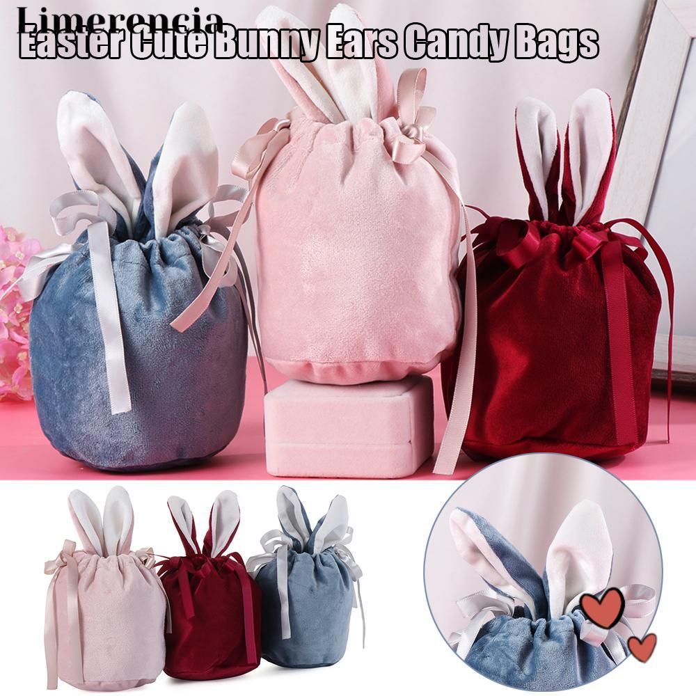 LIMERENCIA Easter Bunny Ears Candy Bags, Flannelette Bunny Ears Rabbit Ear Bag, Easter Rabbit Weddin