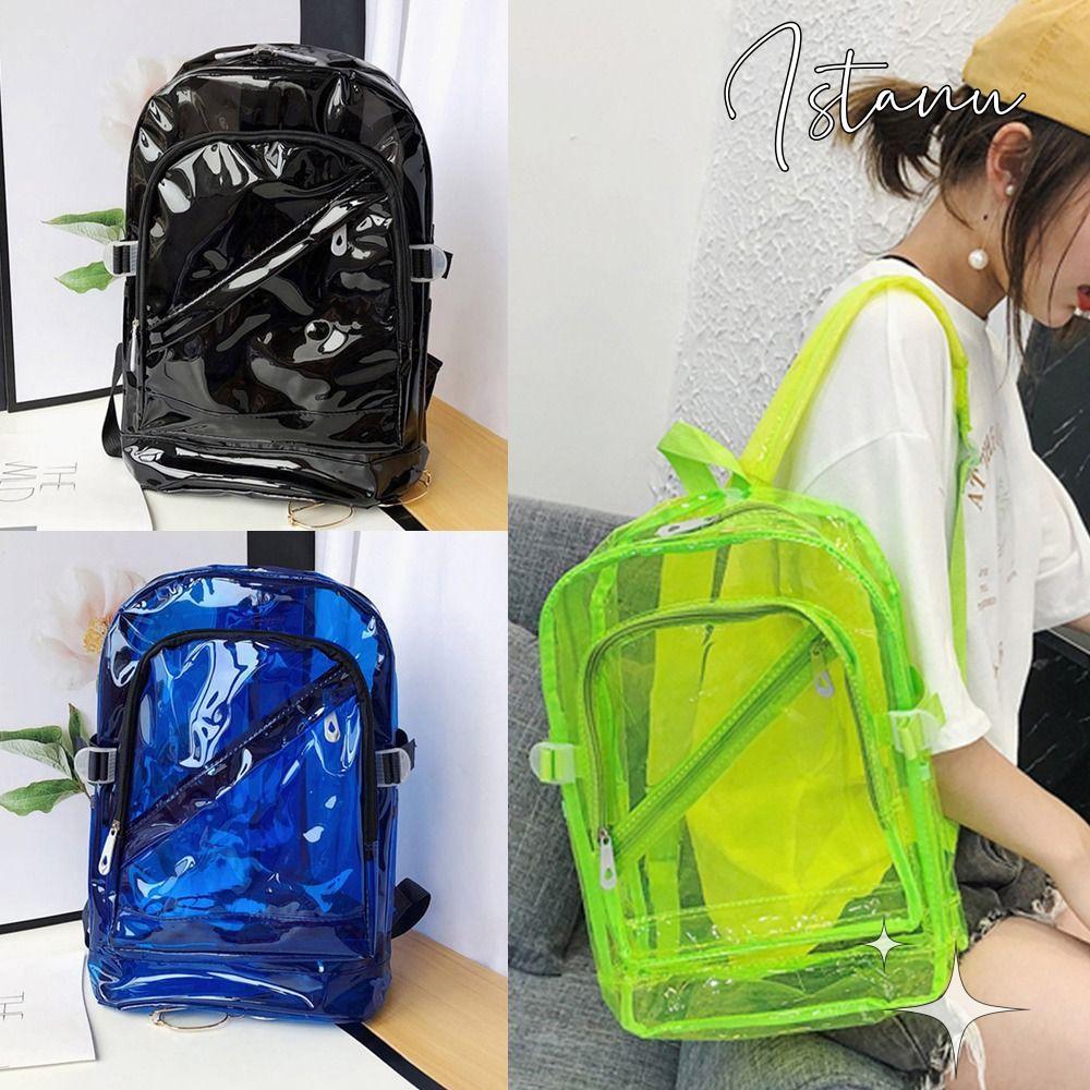 ISTANU กระเป๋าเป้ PVC ใส, กระเป๋านักเรียนพลาสติกสีลูกกวาด, กระเป๋าโท้ต PVC Translucent