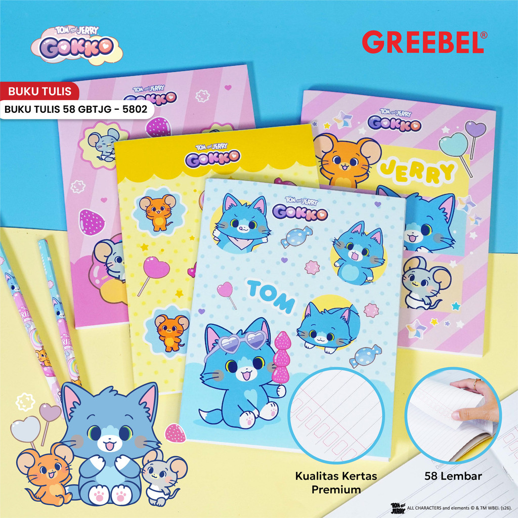 (1 เล่ม) Greebel x Tom & Jerry Gokko School Notebook A5 58 แผ่น (1 ชิ้น) School Book GBTJG 5802 I Gr