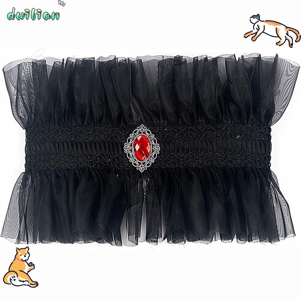 DUILIAN Gothic Collar, Ruffle Victorian Style Lace Jabot Collar, เครื่องประดับคอสีดําสีขาวอัญมณีตกแต