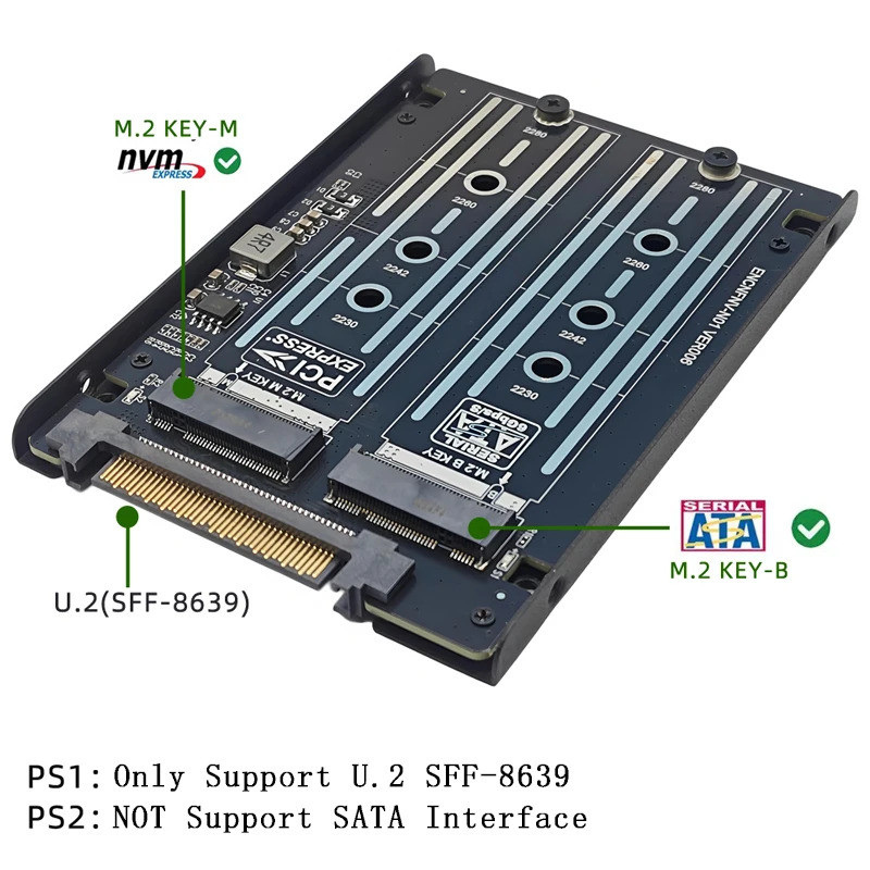 M.2 ถึง U.2 อะแดปเตอร์ M.2 NVME SSD หรือ M.2 SATA Protocol SSD ถึง U.2 SFF-8639 Converter Riser การ์ดสนับสนุน 2230 2242 2260 2280 M2 SSD