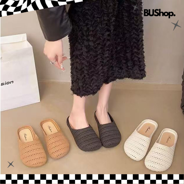 BUShopz พร้อมส่ง (TO-2503) รองเท้าแตะสวม แบบปิดนิ้วเท้า แฟชั่นเกาหลี ดีไซน์ถัก ระบายอากาศได้ดี