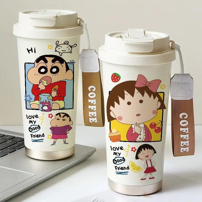 ถ้วยเก็บความร้อนลายเชอร์รี่มารุโกะใหม่ ลายชินจัง ถ้วยกาแฟฟาง ความจุใหญ่