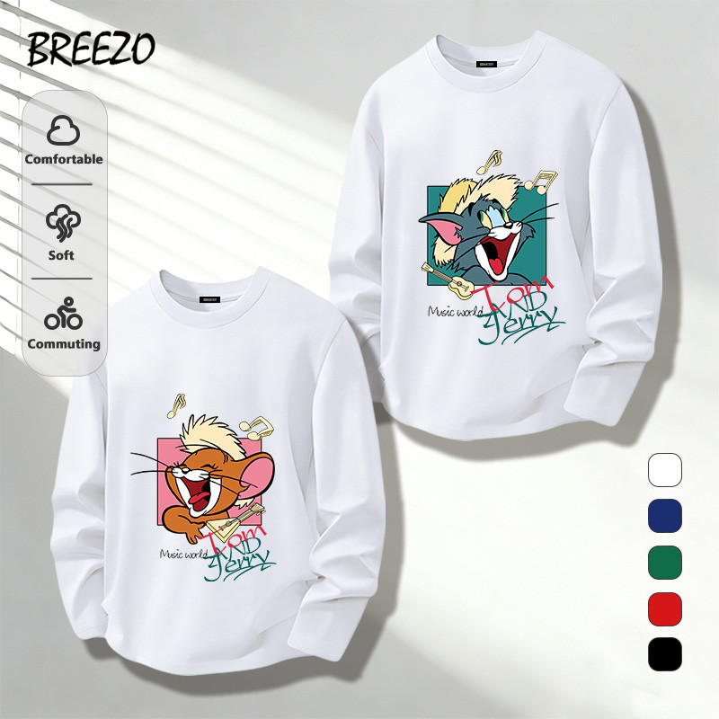 เสื้อยืดคอกลมแขนยาว นุ่มใสสบาย ไม่ย้วย 5 สี Tom and Jerry ลายพิมพ์การ์ตูนน่ารัก แนวโน้ม เย็น สไตล์ลำลอง