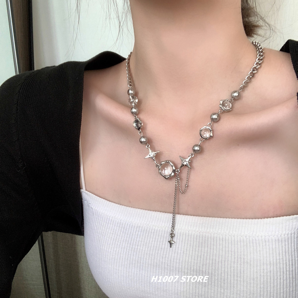สร้อย สร้อยคอแมว สร้อยคอ Niche Summer Sweet Girl Stitching Crystal Female Clavicle Chain